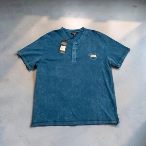 True Religion Midnight Blue Pique Mineral Wash Henley T-Shirt Mens Large NWT